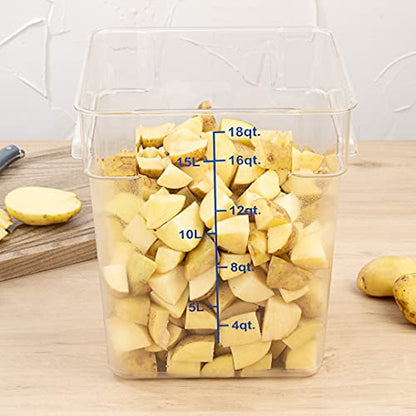 Restaurantware Met Lux 18 Quart Brine Buckets 10 Square Marinating Containers - With Volume Markers Built-In Handles Clear And Blue Plastic Dough Rising Buckets Freezer-Safe Lids Sold Separately - size: 18 Quarts, style: 10 Count