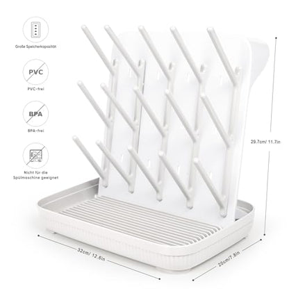 Termichy Baby Bottle Drying Rack: Large Vertical Bottle Dryer Rack Holder - Space Saving Standing Drying Rack for Baby Bottles and Pump Part Cleaning (White) - color: White