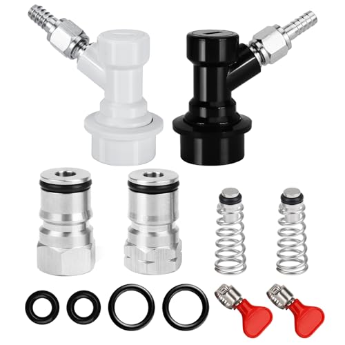 Ball Lock Keg Post Quick Disconnect Set Corny Keg Connectors, 19/32-18 Female Thread Keg Post 5/16’’ Gas and 1/4’’ Liquid Barb, Stainless Steel Ball Lock Keg Fittings with Hose Clamps for Home Brewing