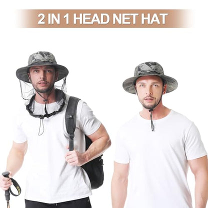 Mosquito Head Net Hat UPF 50+ Sun Protection Bug Hat for Men Women | Sun Visor Style, Perfect for Safari, Hiking, Beekeeping, Camping & Gardening - color: Military Green Camouflage