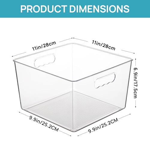 Vtopmart 4 Pack Extra Large Clear Plastic Storage Bins,11x11 Cube Acrylic Organizer Square Containers with Handle for Pantry,Closet,LaundryRoom,Kitchen,Bathroom,UnderSink Organization - size: Without Lid