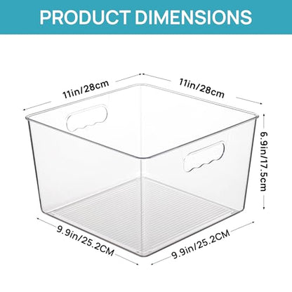 Vtopmart 4 Pack Extra Large Clear Plastic Storage Bins,11x11 Cube Acrylic Organizer Square Containers with Handle for Pantry,Closet,LaundryRoom,Kitchen,Bathroom,UnderSink Organization - size: Without Lid