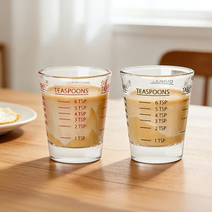 GLASKEY Shot Glasses Measuring Cup Set - 2 Pack Espresso Shot Glasses with Precise Measurement Marks,Heavy Duty Glass,Dishwasher Safe,Perfect for Coffee,Cocktails and Kitchen Use (Black & Red) - color: Clear Glass