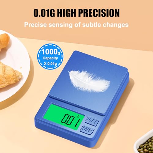1000g/0.1g Pocket Gram Scale, Diyife High Precision Digital Kitchen Scale, LCD Display, 7 Units with Tare Function, Suit for Jewelry, Powder, Ounces, Blue - color: Blue