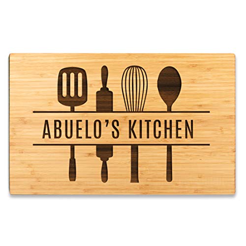 Andaz Press Large Bamboo Wood Cutting Board Gift, 17.75 x 11-inch, Abuelo's Kitchen, Utensils Graphic, 1-Pack, Laser Engraved Serving Chopping Board Christmas Birthday Chef Kitchen Ideas - color: Abuelo
