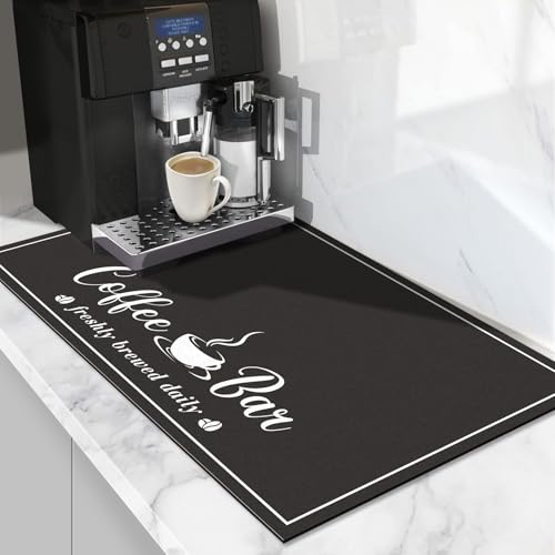 CooRug Absorbent Coffee Mat, Fashion Dish Drying Mat for Kitchen Counter Coffee Bar Accessories Espresso Machine Dish Rack 12" x 20" Black - size: 12" x 20"