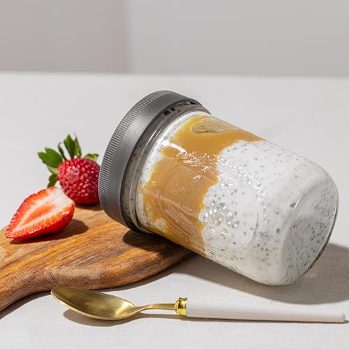 Wide Mouth Mason Jars 16 oz [2-Pack] with Airtight Lids – Glass Jars for Overnight Oats, Yogurt Parfait & Chia Pudding | BPA-Free Leak-Proof Lids - size: 16 oz