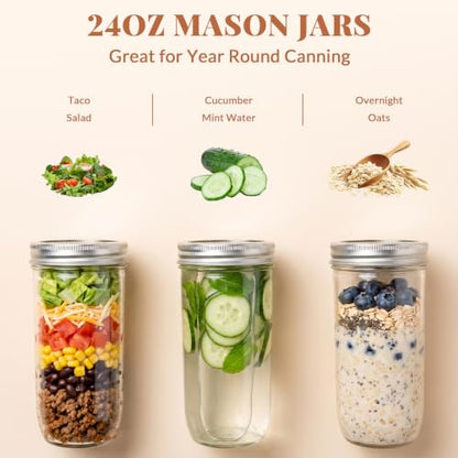 CycleMore 24oz 12 Pack Mason Glass Jars with Silver Separable Lids, Wide Mouth Canning Jars, Glass Pickle Canning Jars for Jelly, Jam, Honey, Wedding Favors, Spices and Herbs - size: 24oz - 12 Pack
