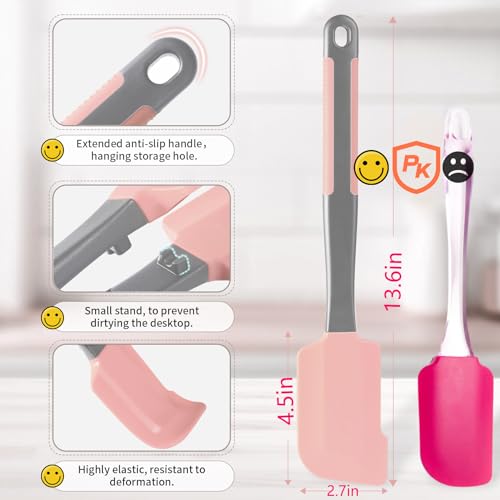 Extra Long Pastry Brush - Silicone Spatula - Basting Brush+Spatula Silicone Heat Resistant,for Baking Scraping Mixing BBQ Grill Kitchen Cooking Spread Oil Butter Sauce (Pink Brush+Spatula) - color: Pink Brush+Spatula