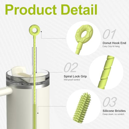 YOTIME Silicone Straw Cleaner Brush, 2 Pcs Reusable Straw Brush(6mm+9mm) for Cleaning Narrow & Wide Straws, Tumblers, Green - color: Green