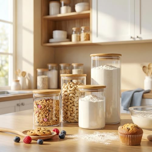 HomArtist Extra Large Glass Flour and Sugar Storage Containers with Airtight lid,105 floz x1 & 48 floz x1 [Set of 2] Big Glass Jars with Bamboo Lids, Air Tight Food Jar for Cereal, Pasta, Rice, Coffee - color: 105oz & 48oz 2 Pack