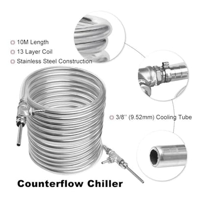 Stainless Steel wort chiller, Counterflow Heat Exchanger 9.52 * 0.5 * 10M Cooling Coil Tube Beer Brewing Cooler Homebrew(Without hose)