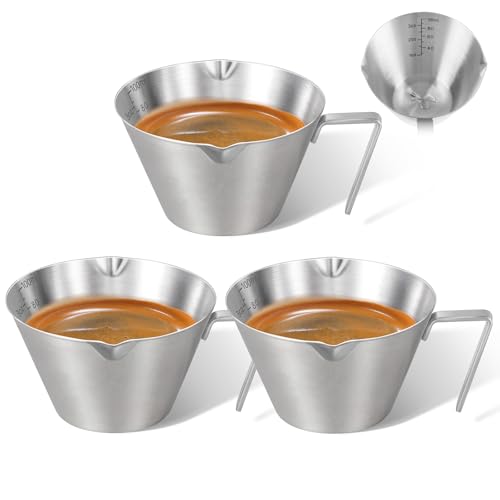 3Pcs Stainless Steel Espresso Cups, Double Spout Metal Espresso Measuring Cup with Handle, Dual Scale Espresso Pouring Cup with V-Shaped Mouth, 3.4oz/100ml (Silver) - color: 09_ Silver 3pcs