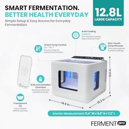 12.8L Smart Yogurt Maker Machine & Fermentation Kit, Kombucha, Kimchi, Natto, tempeh, Sourdough Maker, Temp Control 50-115°F, Timer 1 Hr -30 Day, Post-Ferment Cooling