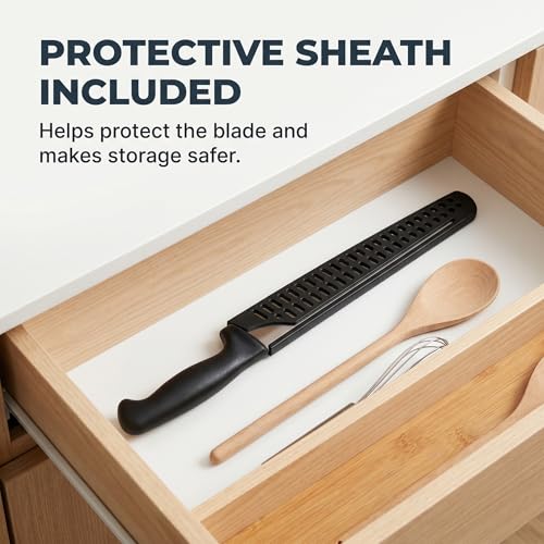 10-Inch Serrated Bread Knife with Sheath for Sourdough, German Steel | 1.4116 stainless steel blade for homemade and artisan loaves with Cover, Black