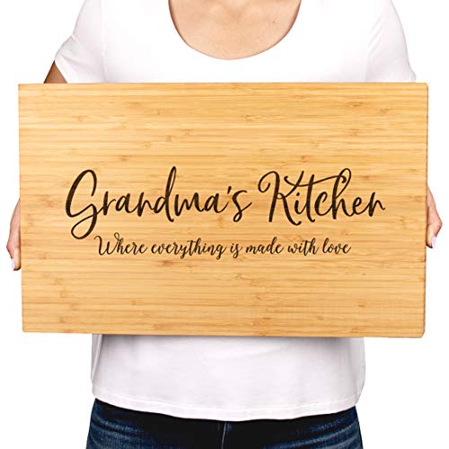 Andaz Press Large Bamboo Wood Cutting Board Gift, 17.75 x 11-inch, Grandma's Kitchen Where Everything is Made With Love, 1-Pack, Engraved Serving Chopping Board Christmas Birthday Chef Kitchen Ideas - color: Grandma