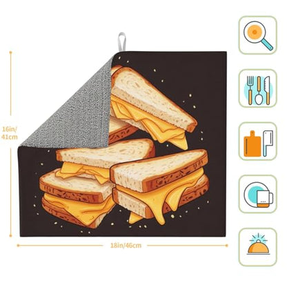 Cheese Sandwiches Dish Drying Mat for Kitchen Counter Absorbent Microfiber Dish Drying Pad 18x16 Inch Large Dishes Drainer Mats for Kitchen Countertops Sinks Draining Racks