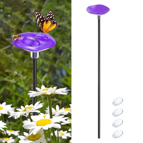 M METERXITY 1-Pack Bee Watering Station, 30cm/11.8 Inch Metal Bee Bath for Garden Water Feeder, Colorful Butterfly Bath Bowl for Outdoor/Garden/Yard Decor [Purple] - color: Purple