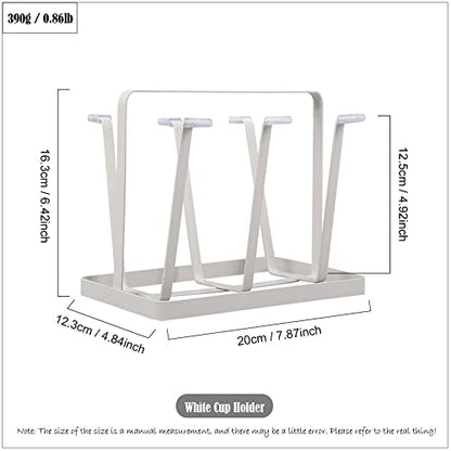 Metal 6 Cup Silicone Protective Hooks Mug Drying Rack, Non-Slip Bottle Drying Holder Tree for Glasses, Mugs Organizer (White) - color: White