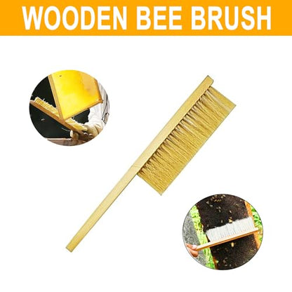 OZBEE 3 Pcs Bee Hive Tools for Beekeepers, Stainless Steel J Hook Frame Lifter & Scraper, Bee Hive Frame Grip Holder Lifter, Beekeeping Brush with Wooden Handle, Flow Hive Beekeeping Kit Accessories