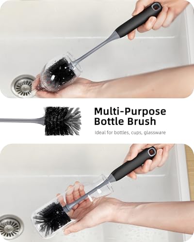 ROSEOK Bottle Brush, Water Bottle Brush, Flexible Bottle Brush, Cup Cleaner | For Cleaning Glass, Sports Bottle, Coffee Mug, Cup Cleaner, Black, 2 Pack - color: Black