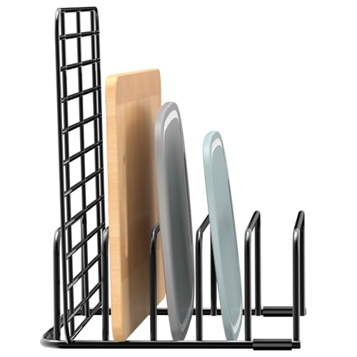 Fikoksol Cutting Board Organizer and Baking Sheet Rack, 1-Pack Black Heavy Duty Metal Cookie Sheet Organizer for Cutting Board Storage & Plate Holder for Cabinet, Tray Dividers for Cabinets - color: 1pc Black
