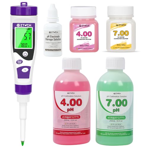 Food pH Meter for Canning with pH 4.00 pH 7.00 Calibration Solution Each 8.4oz /250ml, pH Tester for Dough, Brewing, Fermentation