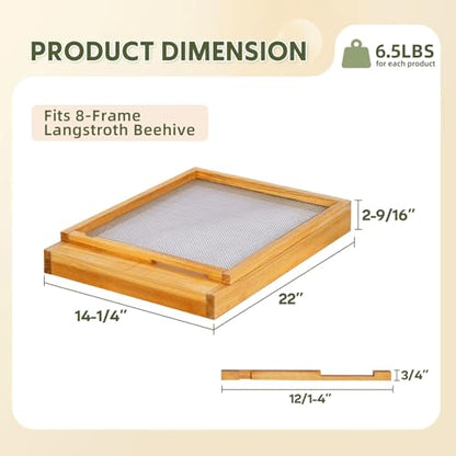 MayBee 8 Frame Screened Bottom Board Bee Hive Bottom Board - 100% Beeswax Dipped Solid Wood Base with Entrance Reducer & Ventilation, Durable Beekeeping Supplies for Langstroth Beehives - color: 8 frame board
