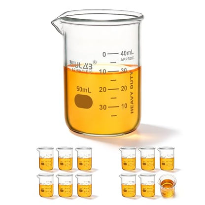 ULAB Scientific Glass Beakers Shot Glass, Vol. 50ml, 3.3 Borosilicate Griffin Low Form with Printed Graduation, Pack of 12, UBG1013 - style: Vol.50ml,Pack of 12