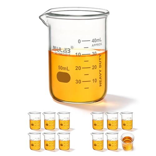 ULAB Scientific Glass Beakers Shot Glass, Vol. 50ml, 3.3 Borosilicate Griffin Low Form with Printed Graduation, Pack of 12, UBG1013 - style: Vol.50ml,Pack of 12