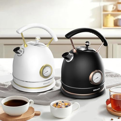 Rasonic Retro Electric Kettle Stainless Steel, 1.8L Tea Water Boiler, 1500W Fast Quiet Boil, Temperature Gauge, Auto Shut-Off, Boil-Dry Protection, Matt Black and Rose Gold - color: Black