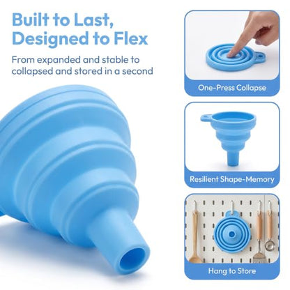 Kitchen Funnel 3 Pack - Food Grade Silicone Collapsible Funnel, Funnels for Kitchen Use Filling Bottles, Daily Cooking, and Water or Powder Transfer.Blue - color: 3PCS-Blue