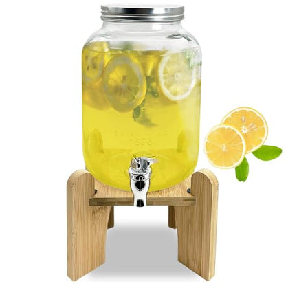 Tfwadmx 1 Gallon Drink Dispenser for Parties, Beverage Dispenser With Wood Stand Lemonade Dispenser Iced Tea Pitcher Party Beverage Dispenser for Lemonade, Juice, Punch, Water, Outdoor, Daily Use - size: Style 1