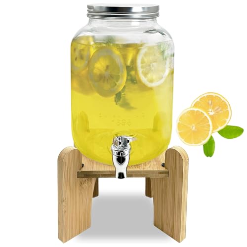 Tfwadmx 1 Gallon Drink Dispenser for Parties, Beverage Dispenser With Wood Stand Lemonade Dispenser Iced Tea Pitcher Party Beverage Dispenser for Lemonade, Juice, Punch, Water, Outdoor, Daily Use - size: Style 1