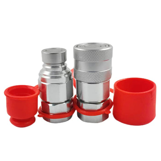 ISO16028 3/8'' Flat Face Hydraulic Quick Connect Coupling/Coupler Set W/Red Dust Cap 3/8'' NPT Thread - size: 1-Set 3/8" NPT