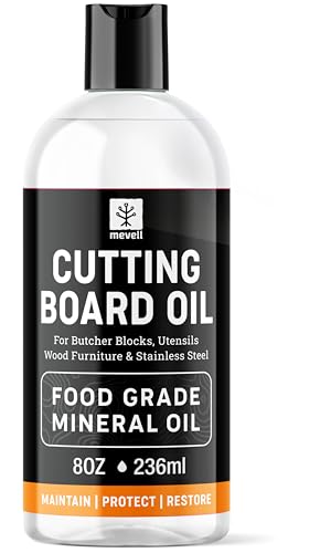 Mevell Food Grade Mineral Oil Made in USA 8 Oz, Butcher Blocks and Kitchen Countertops Conditioner, Food Safe Cutting Board Oil, Finish for Marble, Soapstone - size: 5"L x 3.5"W