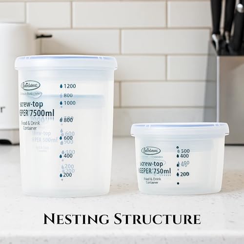 Set of 3, Lustroware Airtight Nestable Food Storage Containers with Lids, Reusable BPA Free Meal Prep Canisters with Measurement Marks, Pantry and Refrigerator Organization (17, 34, 50.7 oz) - size: 17/33.8/50.7 oz