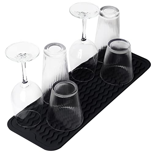 ZLR 2 Pcs Small Dish Drying Mat (6" x 17" / 153 x 433mm) - Narrow Silicone Drainer for Kitchen Counter, Apartment & RV - Compact Sponge Holder & Sink Caddy Tray, Non-Slip Food-Grade Silicone (Black) - color: Black, size: 17" x 6"