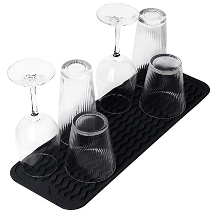 ZLR 2 Pcs Small Dish Drying Mat (6" x 17" / 153 x 433mm) - Narrow Silicone Drainer for Kitchen Counter, Apartment & RV - Compact Sponge Holder & Sink Caddy Tray, Non-Slip Food-Grade Silicone (Black) - color: Black, size: 17" x 6"