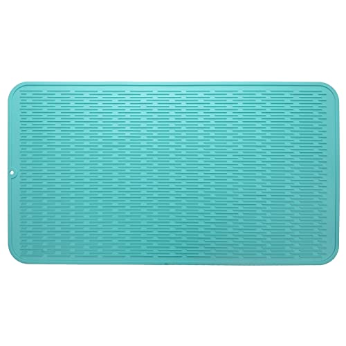 MicoYang Silicone Dish Drying Mat for Multiple Usage,Easy clean,Eco-friendly,Heat-resistant Silicone Mat for Kitchen Counter or Sink,Refrigerator or Drawer Liner Mint 4XL 32 inches x 18 inches - color: Mint, size: 32"L x 18"W