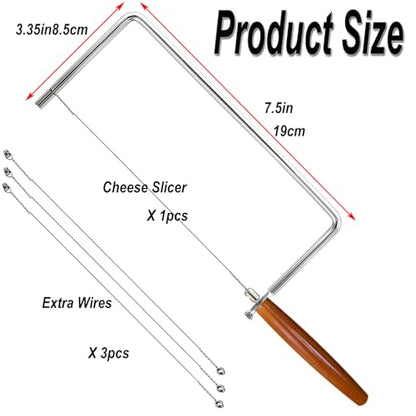7.5" Cheese Slicer Kit Accessories Kitchen Knife Cheese Cutter Stainless Steel Components DIY for Making Giftable Cheese Cutting Boards with Cheese Cutter Kit,7.5in Wire Cheese Slicer (1Slicer+3Wires) - size: 7.5in