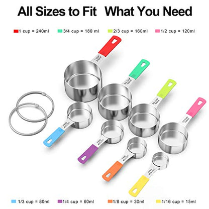 Wildone Measuring Cups & Spoons Set of 18 - Includes 8 Stainless Steel Nesting Measuring Cups, 9 Measuring Spoons, 1 Leveler, Ideal for Dry and Liquid Ingredients | Stainless Steel Kitchen Gadgets for Cooking & Baking, Heavy Duty for Measuring Dry/Liquid