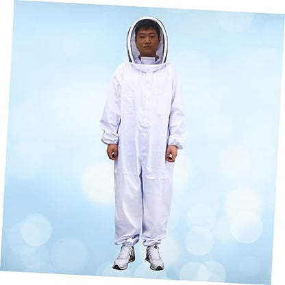 POPETPOP Hooded Beekeeping Suit for Full Body Protection Elasticized Cuffs Ankles XXL Size White