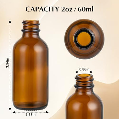 Small Glass Bottles with Lids Boston Round Shot Bottles for Health, Immunity, Ginger Juice, Essential Oils, Potion - Leak Proof Mini Travel Containers (Amber UV, 2oz-24Pack) - color: Amber UV, size: 2oz-24Pack