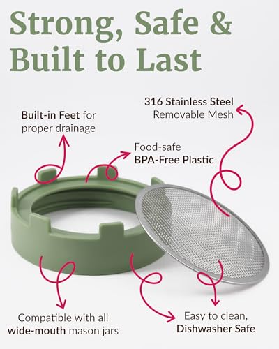 Elementi Sprouts Growing Kit for Wide Mouth Mason Jars, Set of 2 Sprouting Lids for Organic Alfalfa & Mung Bean Sprouts Grow Kit, 316 Stainless Steel Mesh Screen Strainer Lid (Sage Green) - color: Sage Green & Mint
