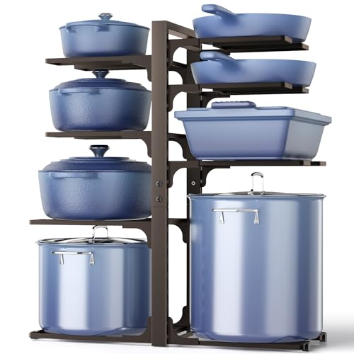 ORDORA Pots and Pans Organizer under Cabinet, 20.8" Height Heavy Duty 120LBS Pots Pans Organizer Rack for Cabinet 8-Tier Adjustable for Big Stockpots, Dutch Oven, Cast-iron Pan, Heavy Cookware, Bronze - style: L-21"H-HeavyDuty-Bronze