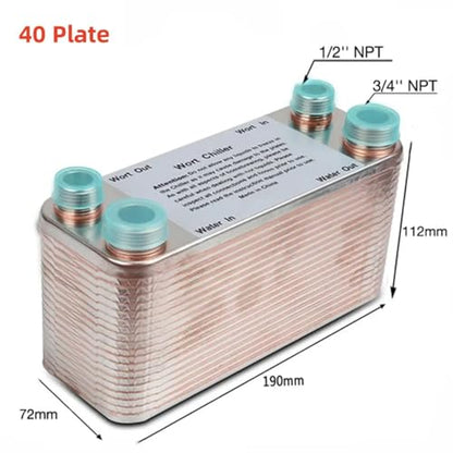 20/30/40 Plates Heat Exchanger Wort Chiller, Stainless Steel Counterflow Chiller Beer Cooler Garden Hose Rapid Cooling(40 plate) - color: 40 plate