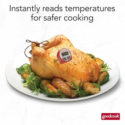 GoodCook Everyday Digital Food Thermometer Instant Read with Stainless Steel Probe, Fahrenheit & Celsius Display & Includes Storage Sleeve, Red - style: Digital Meat Thermometer
