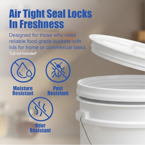 ePackageSupply 5 Gallon Bucket - Food Grade Bucket, Metal Handle Grip, BPA-Free, Heavy-Duty 90 Mil HDPE Plastic Pail, Stackable Utility Container, Made in USA, Lid Not Included, White, 6 Packs - color: White, size: 6 Packs