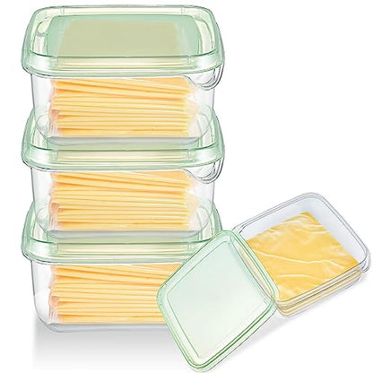 Uiifan 3 Pcs Sliced Cheese Container for Fridge, 22 oz Clear Airtight Slice Holder Container with Lids Plastic Box for Cheese Dessert Refrigerator Deli Food Storage